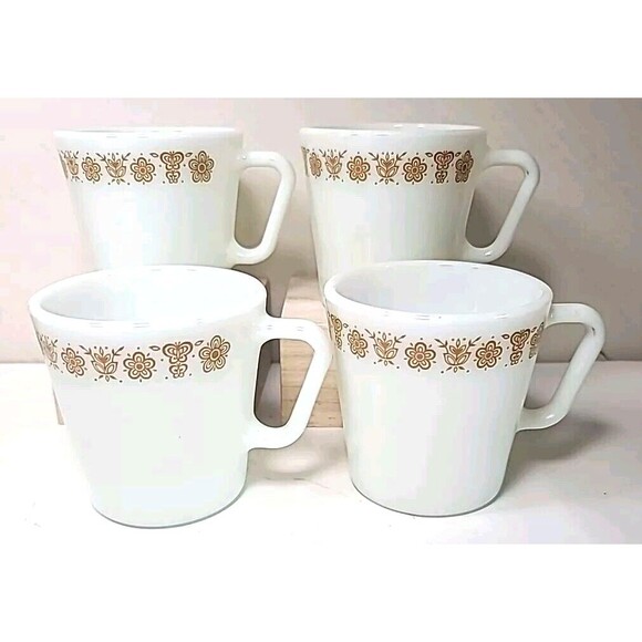 Vintage Set Of 10 Corelle/Pyrex Butterfly Gold Coffee Cups / Creamer & Sugar - Picture 3 of 6